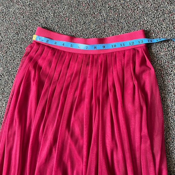 Maroon Red Layered Mesh Pleated Tutu High-Waist Modest Midi Knee-Length Skirt S - Picture 16 of 16